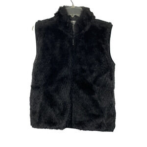 Kikit Faux Fur Front Vest Ribbed Sweater Back Womens Large‎ Y2K Black Full Zip